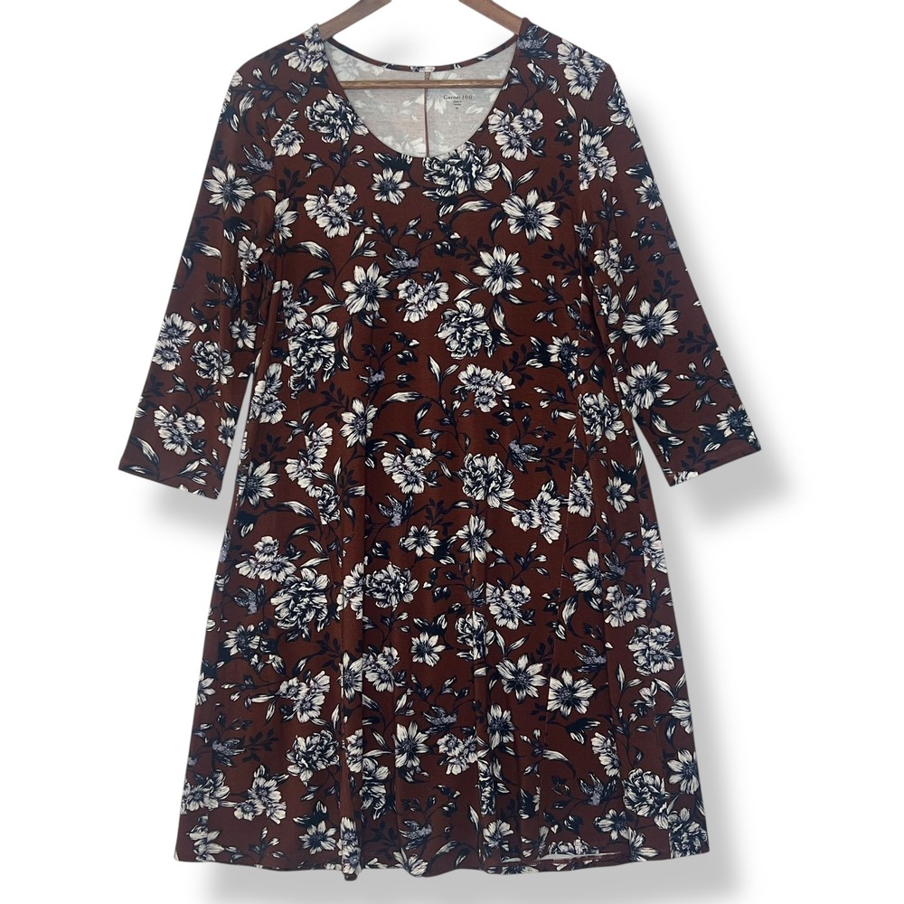 Garnet Hill M‎ Dress Rust Brown Blue Floral Tencel Lyocell Stretch Cottagecore